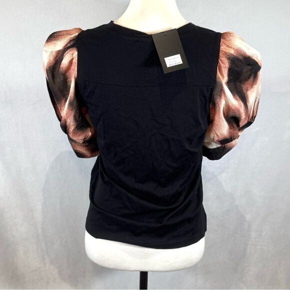 DKNY black mixed media puff sleeve top size small NWT - Picture 5 of 8